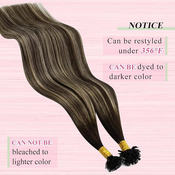 YoungSee Utip Hair Extensions Ombre Dark Brown with Ash Blonde U Tips Hair Extensions Human Hair Ombre 24In 1G/S 50G