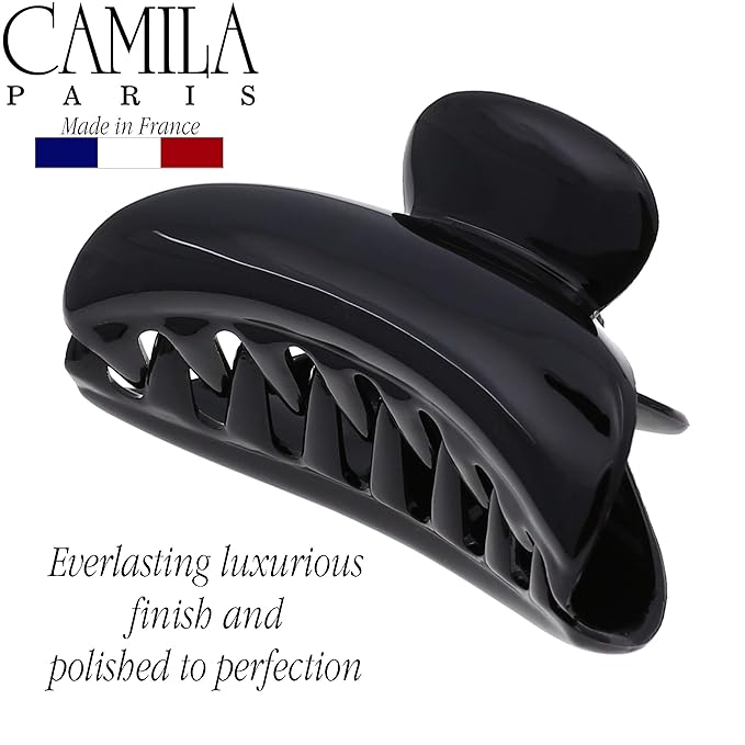 Camila Paris MP2 French Hair Clip for Women, Small Girls Hair Claw Jaw. Black, Fashion Durable and Styling Hair Accessories for Women, No Spring Grip Link System, Strong Hold No Slip, Made in France