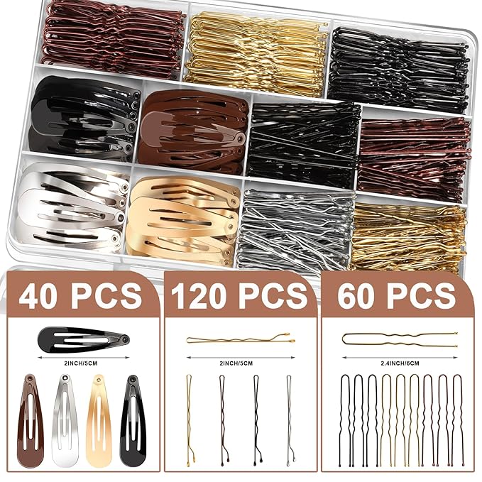 YGDZ Bobby Pins Set, Hair Pins, Hair Clips Kit, 2Inch Bobby Pins Brown Hair, Black, Blonde Hair, U Shaped Hair Pins for Buns, French Pins, Snap Hair Clips, Hair Barrettes, Hair Accessories for Women
