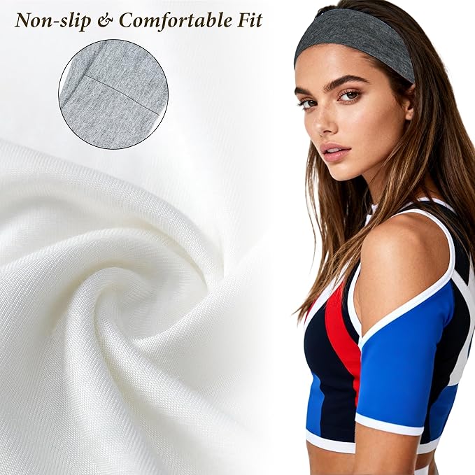 Headbands for Women Non Slip Elastic - 8 Pack Soft Cloth Athletic Headband, Fabric Workout Headbands Stretchy, Fashion Head Bands for Yoga Running Sports