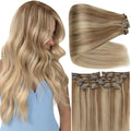 Full Shine Blonde Balayage Hair Extensions Real Human Hair Clip ins 16 Inch Golden Blonde Highlight Dirty Blonde Clip in Real Hair Extensions 7 Pcs 135 G