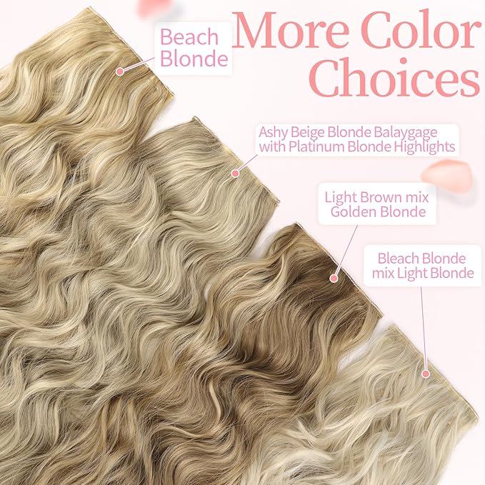 KooKaStyle Beach Blonde Hair Extensions Clip in Synthetic Highlight Hair Extensions Long Wavy 4PCS Thick Hairpieces 24 Inch Beach Blonde for Women