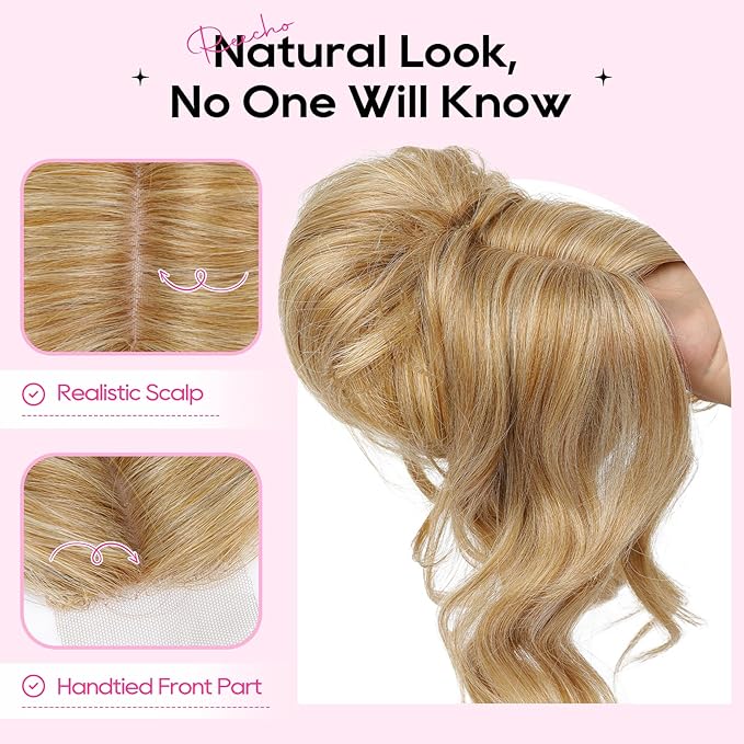 REECHO Messy Bun Hair Piece with Bangs – 2-in-1 Drawstring Ponytail Extension Updo Wig & Hair Topper with Long Side Bangs, Natural-Looking Hair Bun Hairpieces for Women - Light Brown
