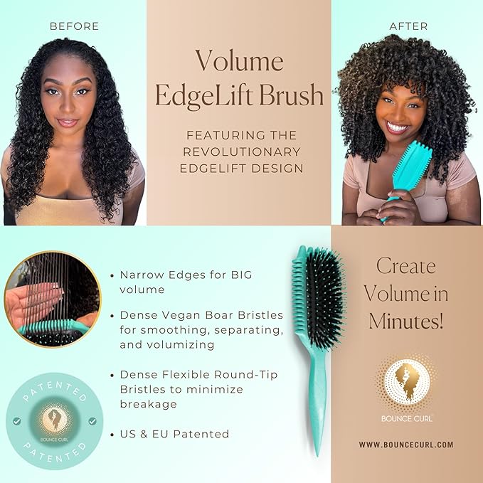 Bounce Curl EdgeLift Brush Duo - Includes Teal Volume & Pink Define EdgeLift Brushes for Volumized and Defined Curls