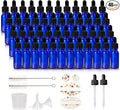 48 Pack 1/2 oz (15ml) Cobalt Blue Glass Bottles with Glass Eye Droppers for Essential Oils, Perfumes & Lab Chemicals (Brush, Funnels, 2 Extra Droppers, Labels & Measuring Cup Included)