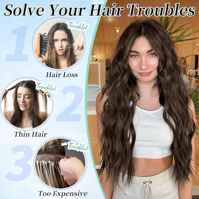 KooKaStyle Hair Extensions Long Wavy 4PCS Thick clip in hair extensions Hairpieces Chocolate Brown Fiber Double Weft Natural Synthetic Hair Extensions 20 Inch for Women