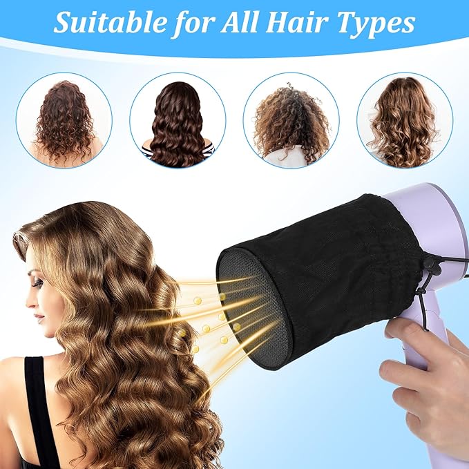 Hair Dryer Diffuser, Double-Layer Nylon Hair Dryer Sock Cover for Curly, Foldable Travel Diffuser Dryers Attachment, Soft, Heat-Resistant, Flexible, Reusable Diffusers Attachment