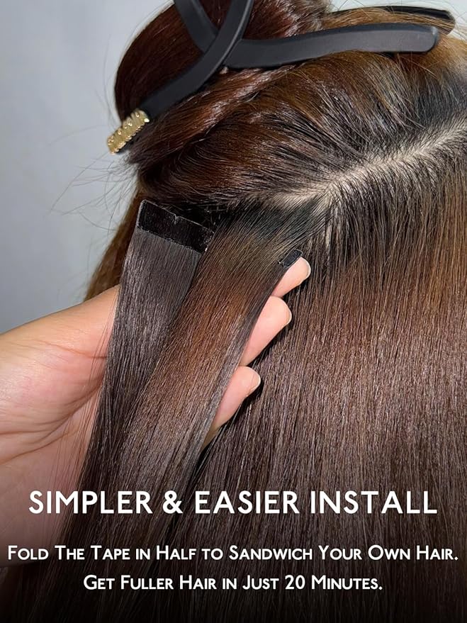 WENNALIFE Invisi Edge 8cm Tape in Hair Extensions Human Hair, 18 Inch 50g 10pcs, Jet Black Invisible Remy Tape Ins Straight Reusable Natural Injected Weft Extensiones De Cabello Humano