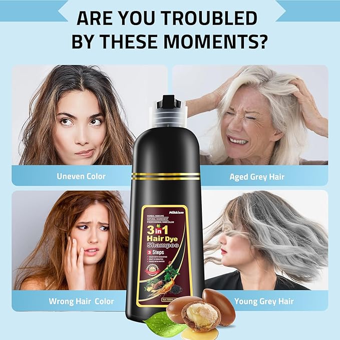Hair Dye Shampoo 3 in 1 for Women & Men, Chestnut Brown Hair Color Shampoo Refresh Hair Only 20 Mins - Natural Plant - Champu Para Pintar el Pelo