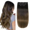 XDhair Clip in Hair Extensions Real Human Hair 100g 16 Inch 6Pcs Ombre Color Natural Black to Medium Brown Clip in Hair Extensions Natural Soft (#1BT4, 16 inch)