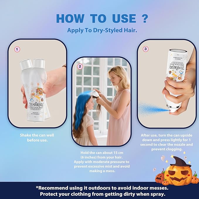 Blue Temporary Hair Color Spray for Kids, Instant Colored Hair Dye Alternative for Girls Boys Teens Women Men, Disposable Washable, Quick Styling for Party Cosplay Christmas Halloween, 150ml