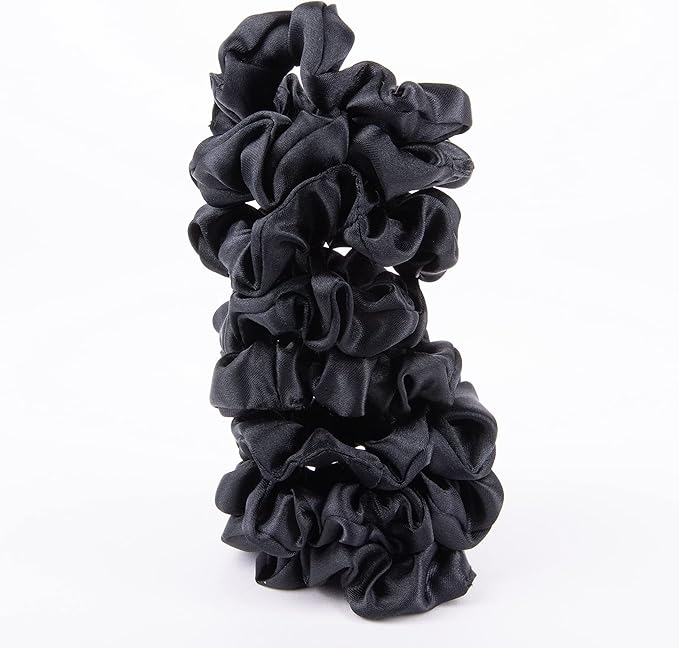 Amazon Basics Satin Scrunchies Black Hair Ties, Pack of 8
