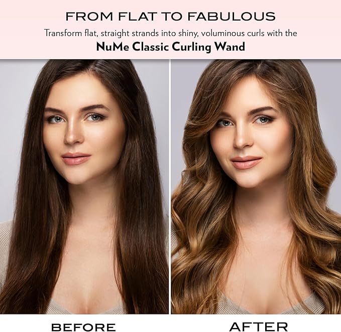 NuMe Classic Ceramic Curling Wand - Tourmaline 1.25 Inch Barrel Hair Curler, Negative Ion Conditioning, Far Infrared Heat - All Hair Types - Blush