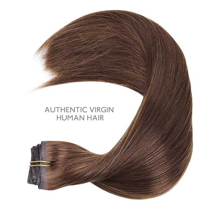 WENNALIFE Seamless Clip In Hair Extensions, 18 Inch 130g 7pcs Chocolate Brown Hair Extensions Clip in Human Hair Invisible PU Skin Weft Natural Remy Human Hair Extensions