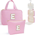 YOOLIFE Stocking Stuffers for Teen Girls Gifts Trendy Stuff - Hanging Initial Toiletry Bag for Women Teen Girls, Gifts for Mom Daughter Sister Friends, Letter E, Pink
