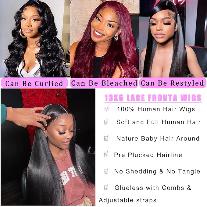 13x6 Lace Front Wigs Human Hair Pre Plucked 180 Density 24 Inch Straight Lace Front Wigs HD Lace Frontal Wigs for Women Natural Black with Baby Hair Glueless Wigs