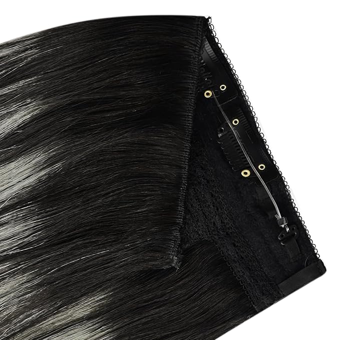 YoungSee Invisible Wire Hair Extensions Black Ombre Wire Human Hair Extensions Black Roots Silver Balayage Remy Headband Hair Extensions Human Hair 16In 80G