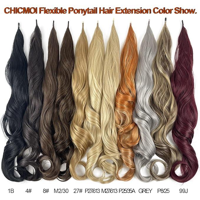 Chicmoi Grey Ponytail Extainson 32 Inch Flexible Wrap Around Ponytail Hair Extension Long Wavy Pony Tails hair Extension Synthetic Hairpieces For Women and Girls