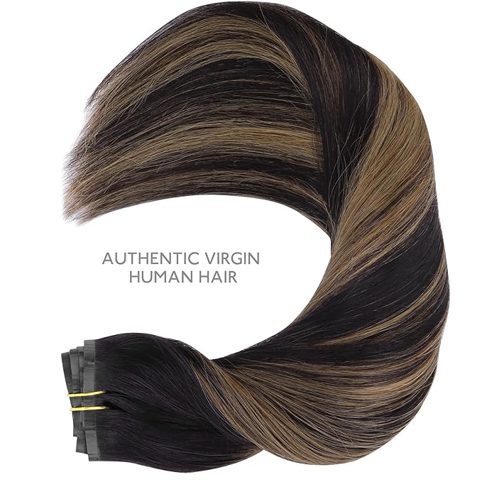 WENNALIFE Seamless Clip in Hair Extensions Human Hair, 12 Inch 80g 7pcs Balayage Natural Black to Chestnut Brown Real Hair Extensions Clip Ins Invisible PU Skin Weft Natural Remy Hair