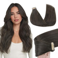 GOO GOO Tape in Hair Extensions Human Hair, 1C Mocha Brown, 16inch 50g 20pcs, Skin Weft Seamless Invisible, Silky Straight with Thick Ends, Remy Human Hair