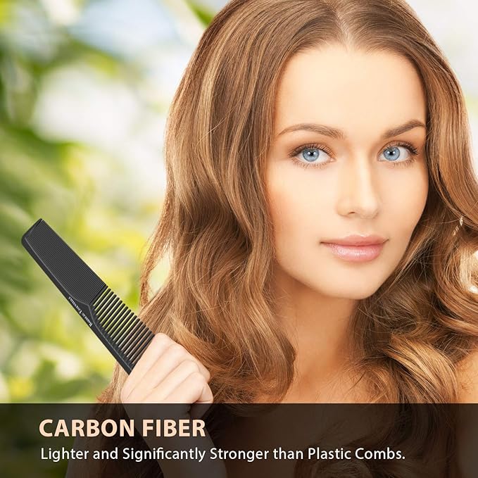 Styling Comb (2 Pack) | Professional 7 Inch Black Carbon Fiber Anti Static Chemical And Heat Resistant Comb For All Hair Types | Fine and Wide Tooth | For Men and Women | By Bardeau Essentials