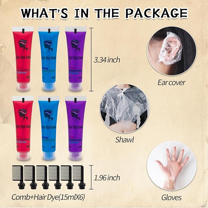 Byhoo Blue Red Purple Temporary Hair Color for Dark Hair Dye, Cream Formula, Washable Hair Dye for Kids Girls Birthday Party Halloween Cosplay Hair Gift