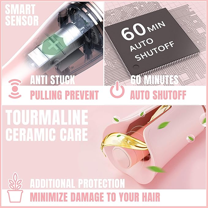 LENA Auto Hair Curling Wand, Professional Hair Curler Iron Styler, Automatic Rotating Styling Tool with Ceramic Ionic Barrel and Smart Anti-Stuck Sensor for Long and Medium-Length Hair