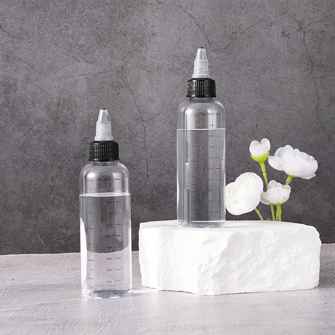 driew Applicator Bottles for Hair, 16.9oz Hair Squeeze Bottle for liquids Twist-On Top Tip Cap with Ratio Graduated Scale Color Applicator Bottle Dye Pack of 2 (3.4oz)