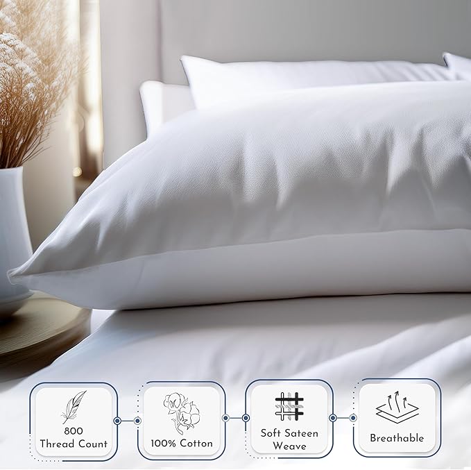 California Design Den Natural 100% Cotton Pillow Cases Queen Size Set of 2 - Luxuriously Soft and Thick 800 Thread Count, Smooth Sateen Pillow Covers Queen Size/Standard Size - Navy Blue