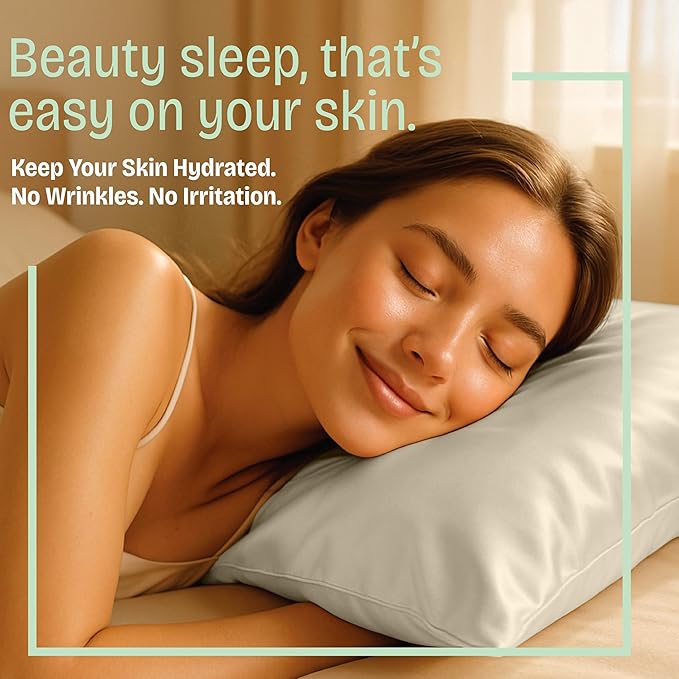 BLISSFORD Satin Pillowcase with Zipper, for Hair and Skin Care, Feels Soft and Cool Like a Silk Pillowcase, Satin Pillow Cases 2 Pack, Slik Pillow Cover, Champagne, Queen, Set of 2
