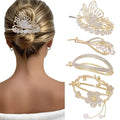 4PCS Metal Twisted Hair Claw Clips Set, Rhinestone Pearl Butterfly & Floral Hair Clamps, Medium/Thin Hair Accessories Barrettes Non Slip Jaw Hair Claw Metal Sparkly Flat Hairclips for Women