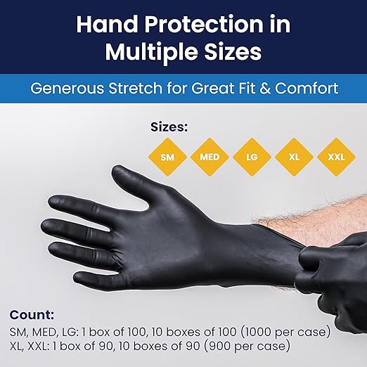 Adenna Dark Light Bulk Disposable Nitrile Gloves – 9 Mil, Heavy Duty Work Rubber Glove with Textured Grip, Non-Latex & Powder Free, Case of 900, 2X-Large, Black