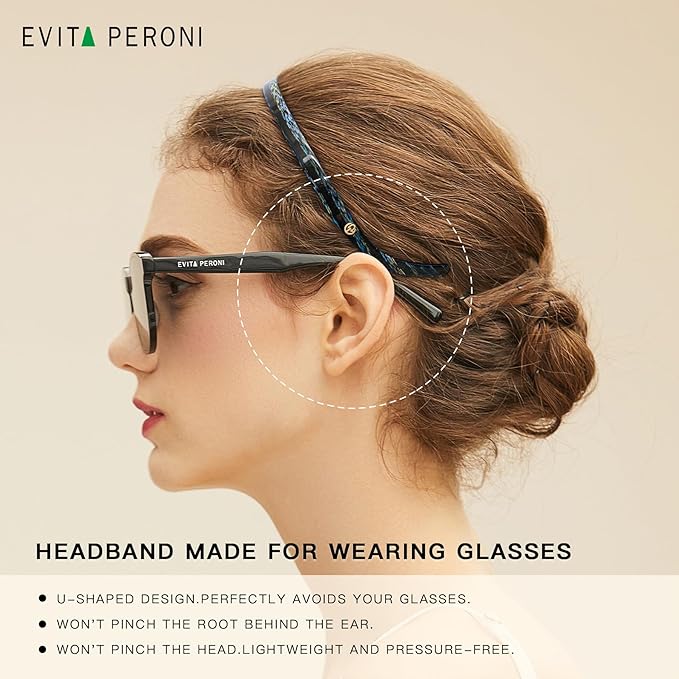 EVITA PERONI Hair Bands - Comfortable Thin Eyewear Headbands, No Pressure or Headache, Non-Slip Design for Women's Fashion - Mixed Black