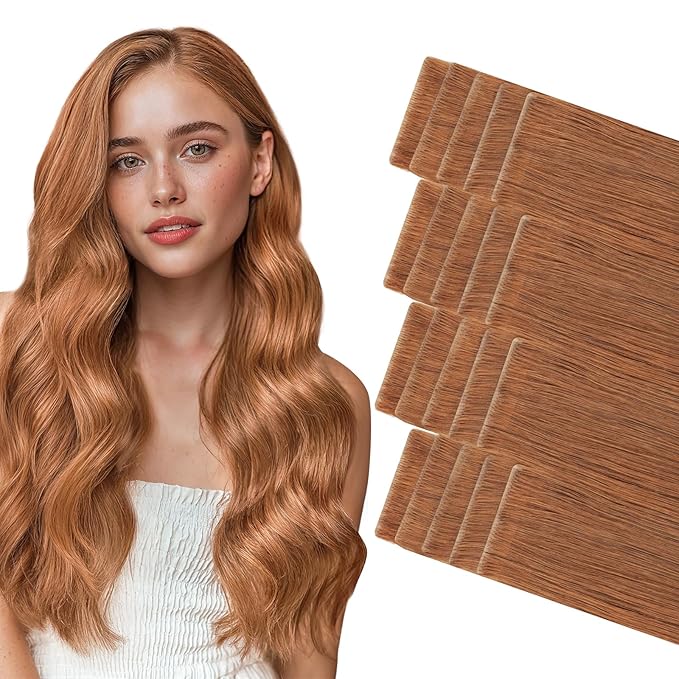 GOO GOO Invisi Edge Tape in Hair Extensions Human Hair, 330 Cinnamon Terra Copper, 20pcs 18inch 50g, Virgin Remy Hair, Seamless Injected Tape, Natural Look