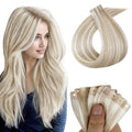 Full Shine Tape in Extensions Human Hair Color Ash Blonde Highlight Blonde 20PCS 50G Tape Extensions Human Hair 20INCH Tape ins Beads Bonded Seamless Remy Hair Extensions Seamless