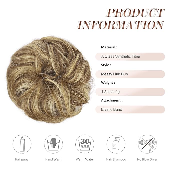 FESHFEN Messy Bun Hair Piece - Elastic Wavy Curly Hair Bun Scrunchies Extensions Synthetic Chignon Hairpieces for Women, Sand 1.5 oz