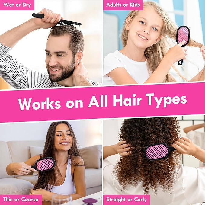 Vented Detangling Hair Brush - 2 Pack Detangler Hairbrush for Effortless Tangle Removal - Ultra-Soft Bristles -For Natural Curly Straight Wet Dry Damaged Hair for Women Men Kids - Black & Blue