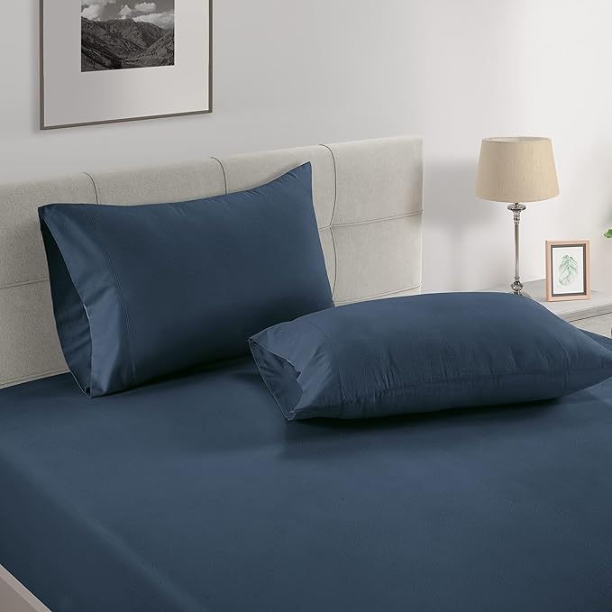 Lane Linen 100% Organic Cotton King Size Pillow Cases Set of 2 (20''x36'') Pillow Cases King Size Certified Organic Cotton Pillowcases Set of 2 Navy Blue
