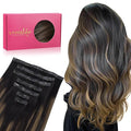 WENNALIFE Seamless Clip In Hair Extensions, 18 Inch 130g 7pcs Natural Black Mixed Chestnut Brown Hair Extensions Clip in Human Hair Invisible PU Skin Weft Natural Remy Human Hair Extensions