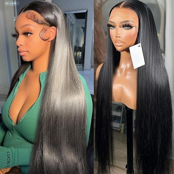 Lemoda 13x6 Full Lace Frontal Wig 180% Density Straight Lace Front Wigs Human Hair HD Transparent Lace Glueless Wig Pre Plucked 15A Brazilian Virgin Human Hair Wigs for Women 24 Inch