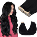 GOO GOO Tape in Hair Extensions Human Hair, 1 Jet black, 24inch 100g 40pcs, Skin Weft Seamless Invisible, Silky Straight with Thick Ends, Remy Human Hair