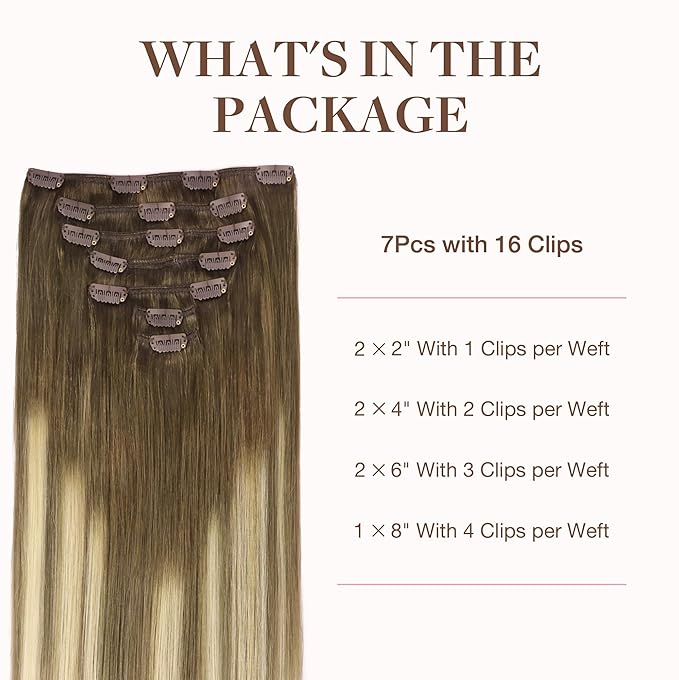 GOO GOO Clip in Hair Extensions Real Human Hair, Remy Human Hair Extensions Clip ins for Women, Natural Human Hair, 26inch 180g 7Pcs, #3/8/613 Balayage Walnut Brown to Ash Brown and Bleach Blonde