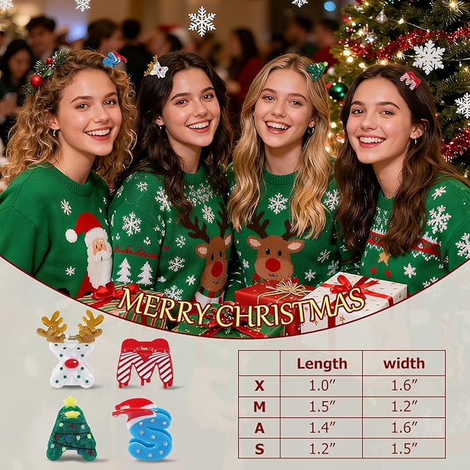 XMAS Original Italian Designed Small Hair Clips for Women, Strong Grip Acetate Hair Claw for Girls, Cute Christmas Tree, Reindeer Hair Accessories With Gift Box