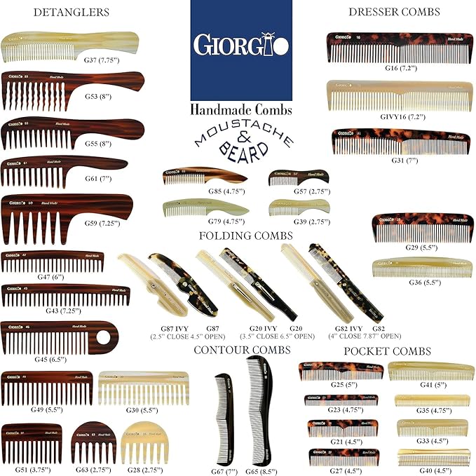 Giorgio G27 Handmade All Fine Tooth Pocket Comb, Hair Comb Straightener for Everyday Grooming Styling Hair, Mustache and Beard for Men Women and Kids, Saw Cut and Polished (Tortoiseshell)