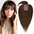 SEGO Hair Toppers for Women Real Human Hair with Thinning Hair, Toppers Hair Pieces Clip in Toppers Straight Hair Pieces with Front Bangs 150% Density Silk Base -14 Inch #4 Medium Brown