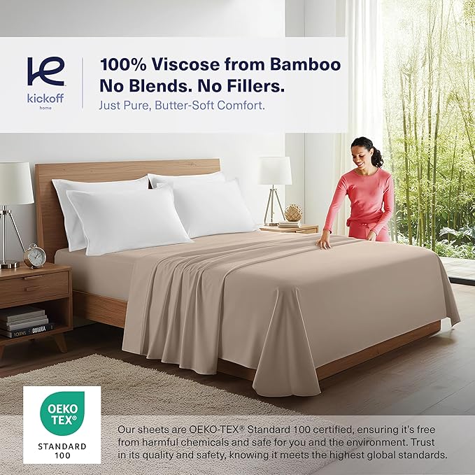 Kickoff Viscose Bamboo Pillowcase, Standard, Set of 2, 100% Organic Hidden Zippered Viscose Bamboo Pillow Case Standard Size, Cooling Pillow Cover for Hot Sleepers (20"x26", Snow White)