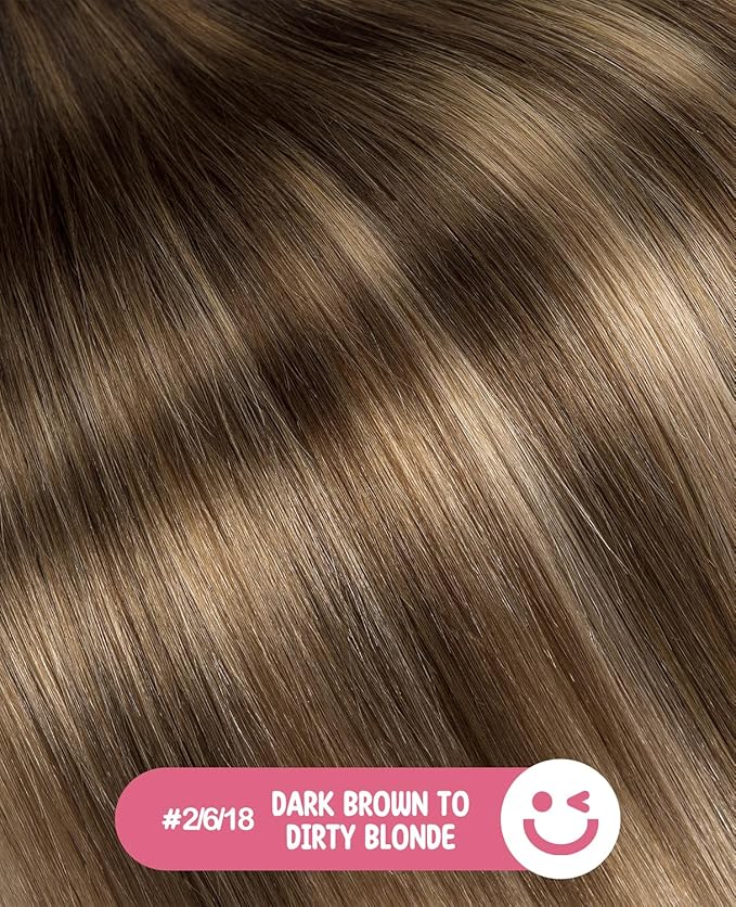 Youngsmile Invisible Tape in Hair Extensions Human Hair #2/6/18 Dark Brown to Dirty Blonde Injection Tape in Hair Extension 20pcs 35g 16 Inch (#2/6/18,16'')