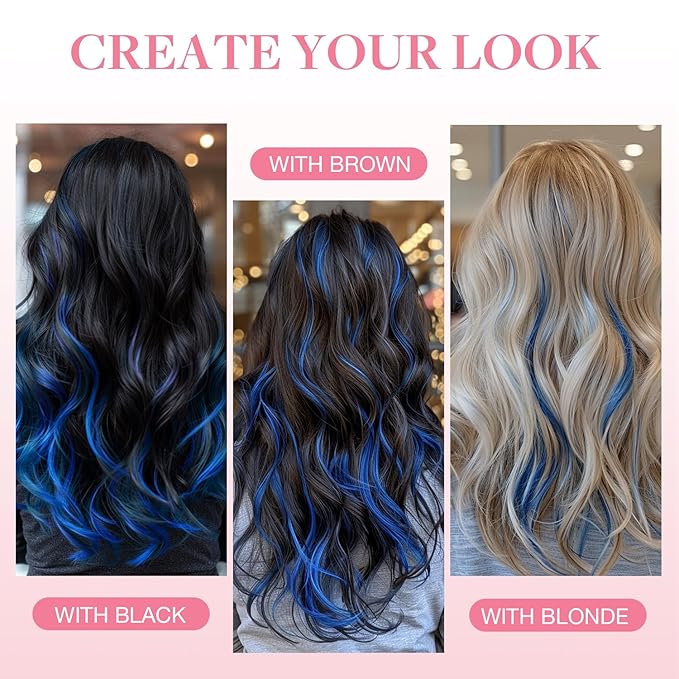 GOO GOO Tape in Hair Extensions Human Hair, Blue, 10inch 20g 10pcs, Colored Tape ins Human Hair Extensions, Silky&Soft Invisible Tape Ins, Hair Highlighted for Party