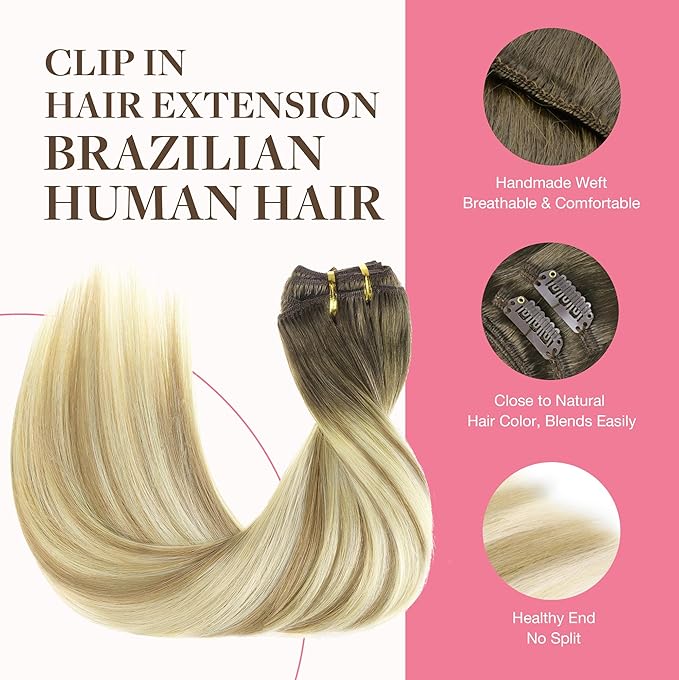 GOO GOO Clip in Hair Extensions Real Human Hair, Remy Human Hair Extensions Clip ins for Women, Natural Human Hair, 22inch 150g 9Pcs, 5A/90/16F Bahamian Balayage