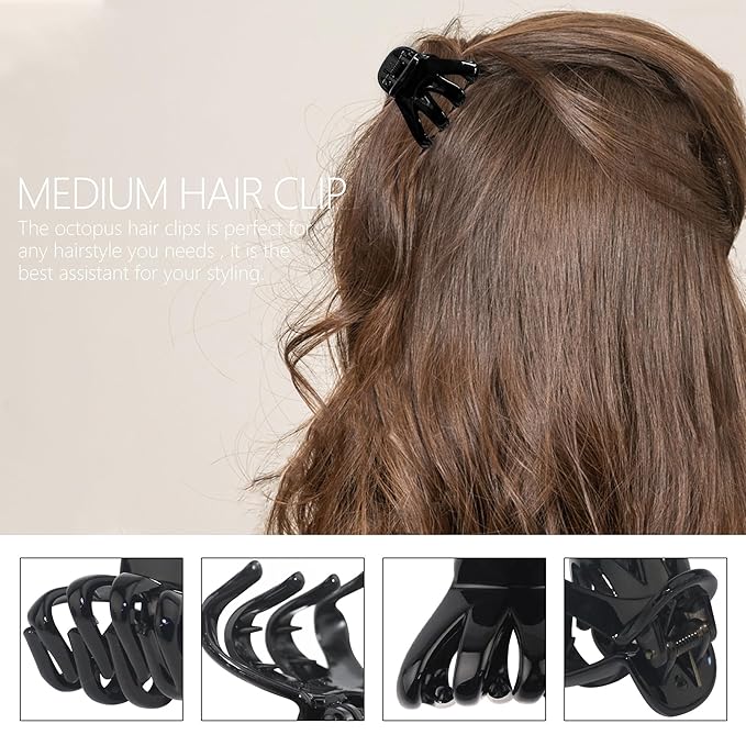 4cm Hair Clips Strong Grip Champagne LightGray and Clear Octopus Claw Clips 9 Pcs Medium to Small Claw Clips for Women and Girls Thick Hair Styling Sectioning.